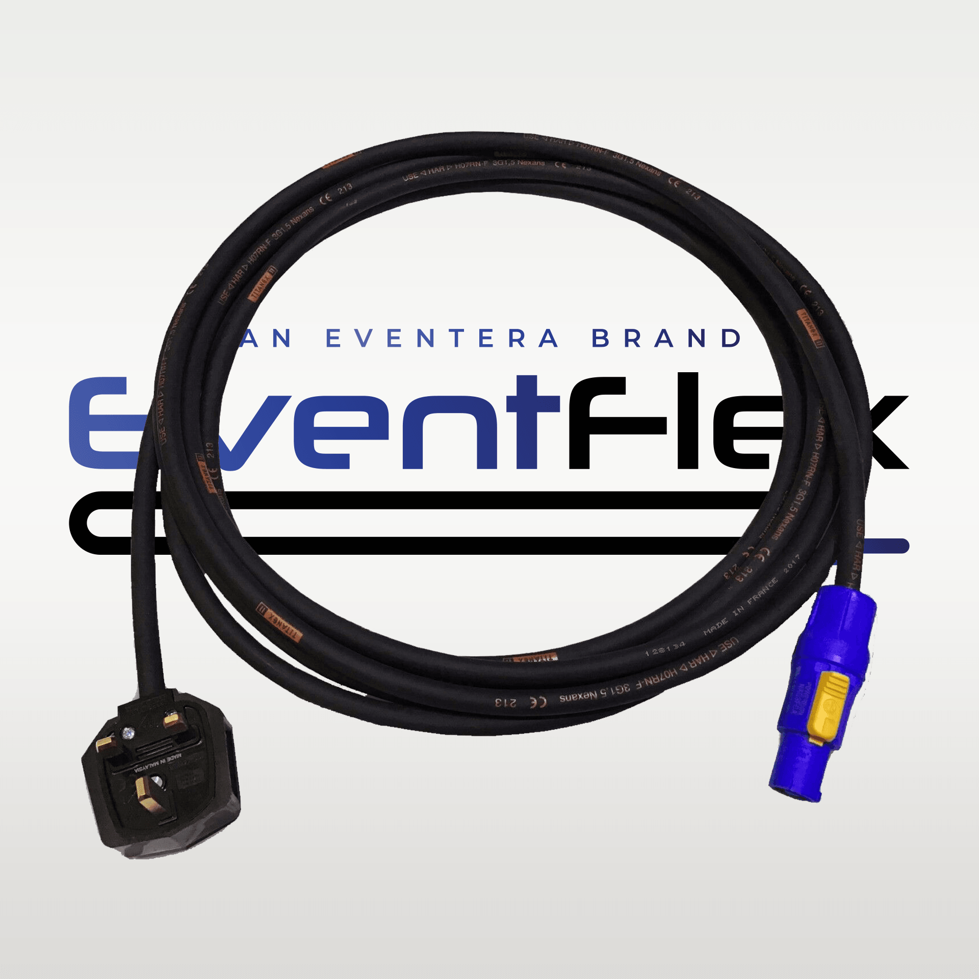 EventFlex - 13a Duraplug to Neutrik PowerCON NAC3FCA 1.5mm HO7RN-F Cable - Eventera AV LTD