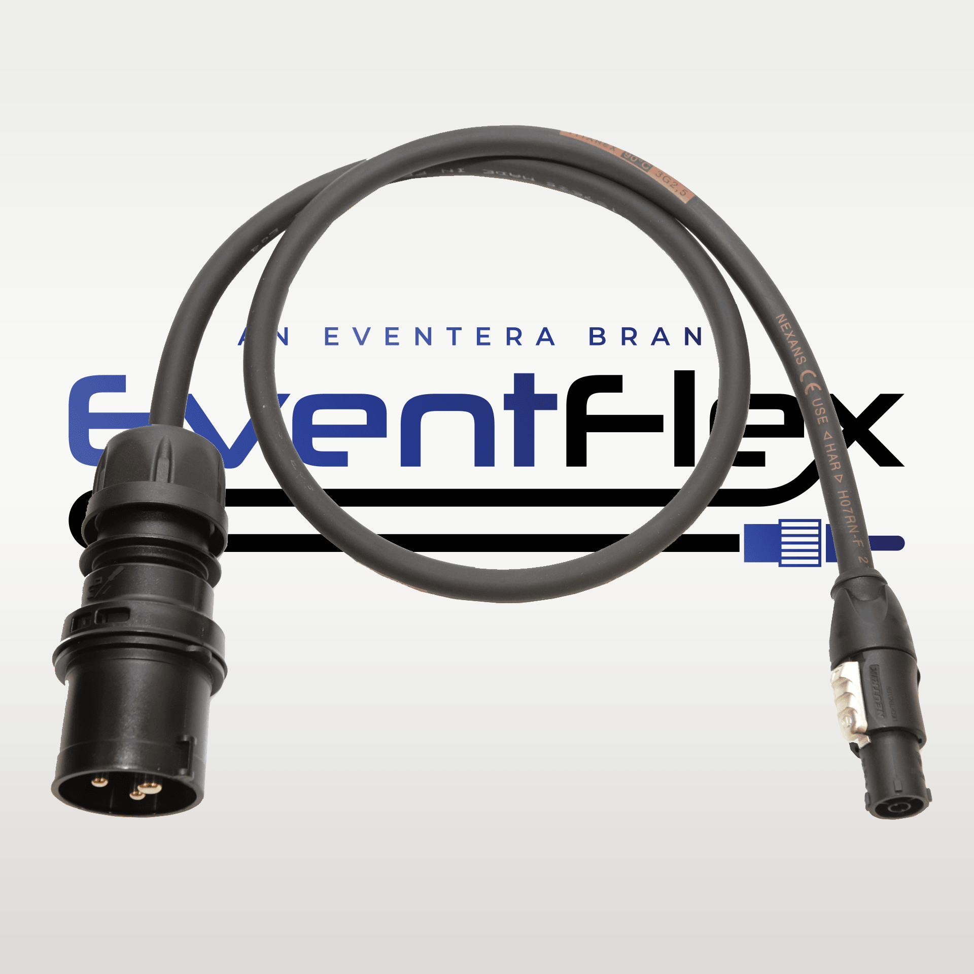 EventFlex - 16a PCE Plug to Neutrik PowerCON TRUE1 NAC3FX-W-TOP 1.5mm HO7RN-F Cable - Eventera AV LTD